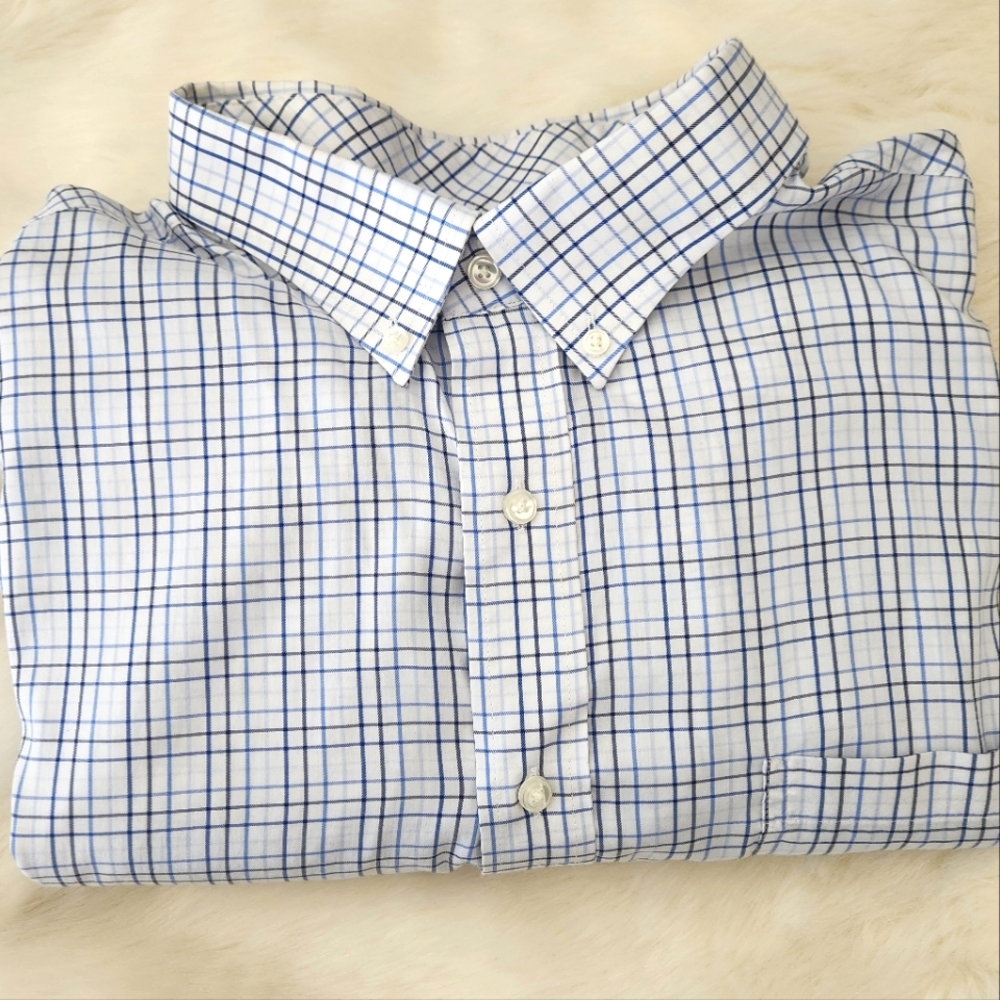 Roundtree & Yorke Gold Label 3XB Blue  Plaid Short Sleeve Button Down EUC